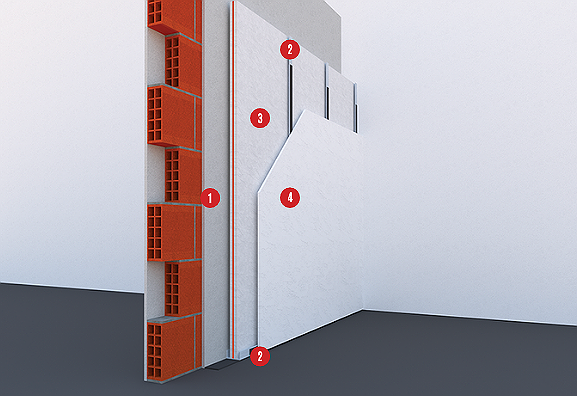 Controparete con materiale isolante e finitura con lastra singola